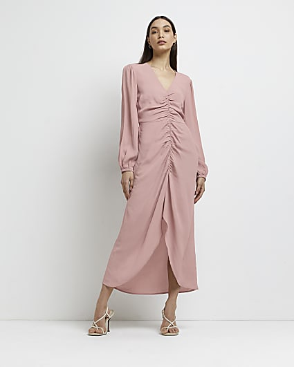 Pink ruched maxi dress