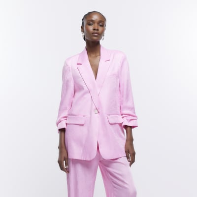 Pink Ruched Sleeve Blazer | River Island