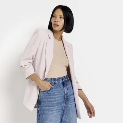 Pink ruched sleeve blazer | River Island