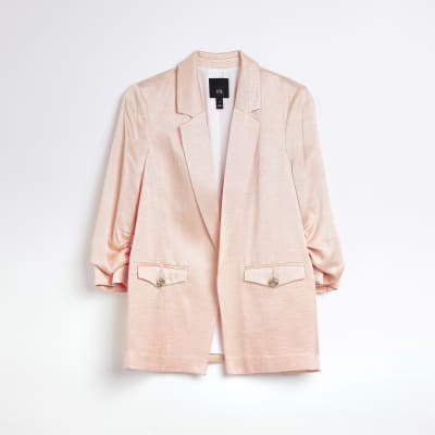 Pink ruched sleeves blazer