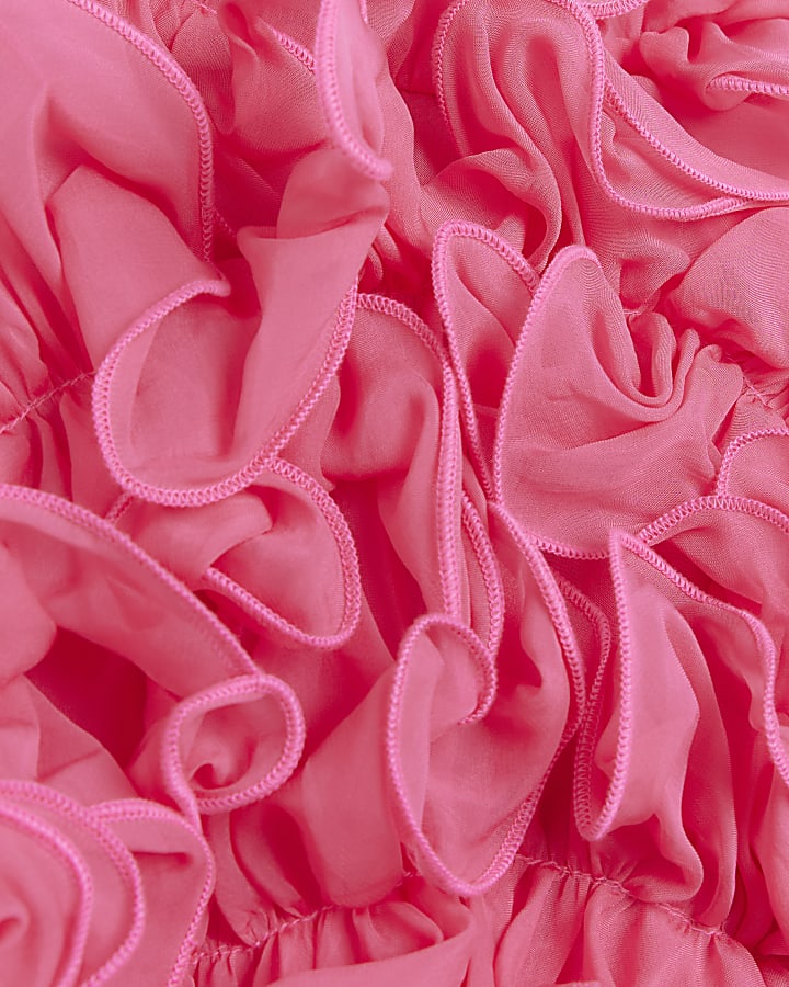 Pink ruffle detail shift mini dress