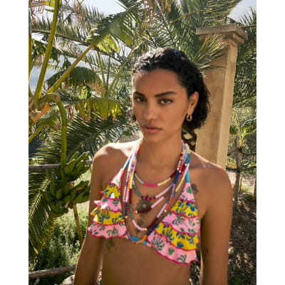 Pink Ruffle Frill Triangle Bikini Top