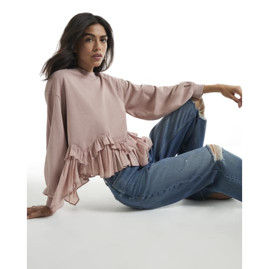 River Island Pink Ruffle Hem Sweatshirt