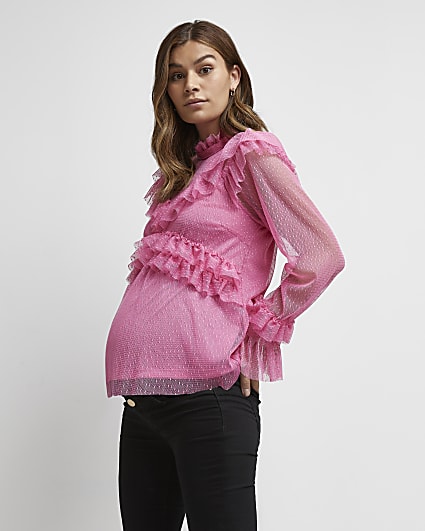 Pink ruffled maternity top