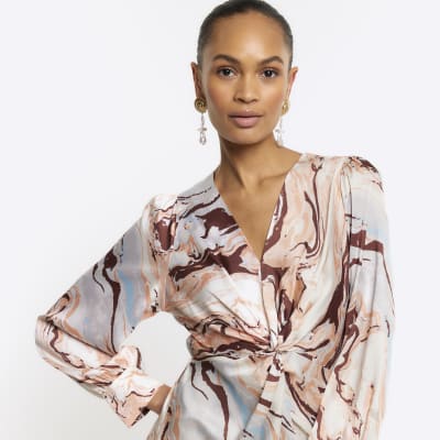 Pink Satin Abstract Shift Mini Dress River Island