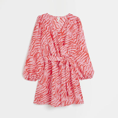 Pink satin animal print mini dress