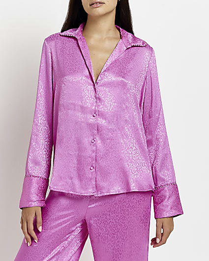Pink satin animal print pyjama top