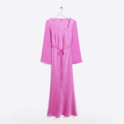 Pink Satin Belted Slip Midi Dress River Island 6631