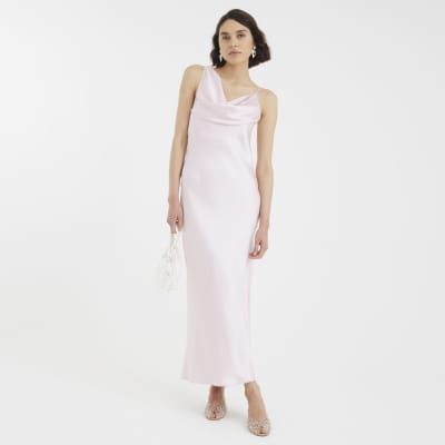 Pink Satin Cowl Neck Maxi Slip Dress