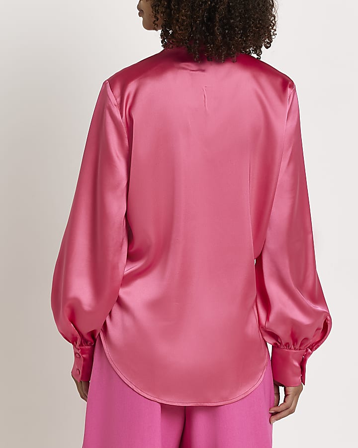 Pink satin cut out blouse