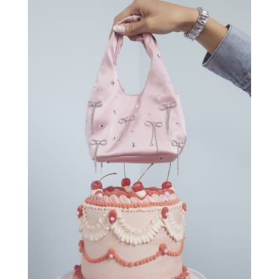 Pink Satin Diamante Bow Grab Bag