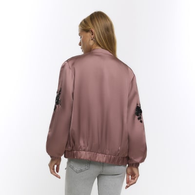 Pink and white silk hotsell bomber jacket