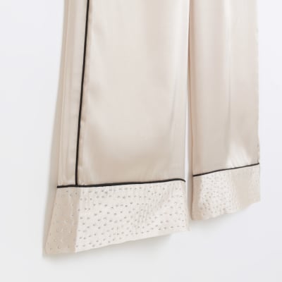 Pink satin embellished pyjama trousers