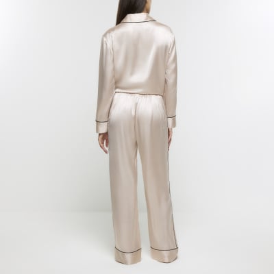 Pink satin embellished pyjama trousers