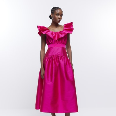 River island pink satin hot sale dress