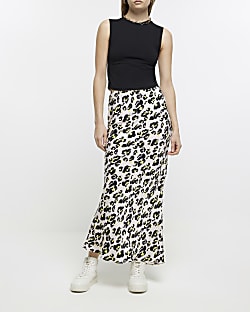 Pink satin leopard print maxi skirt