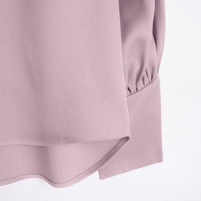 Pink satin long sleeve blouse