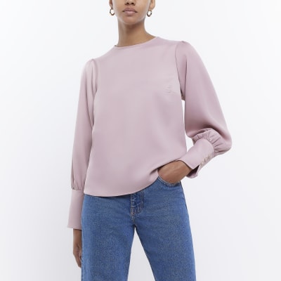 Pink satin long sleeve blouse | River Island