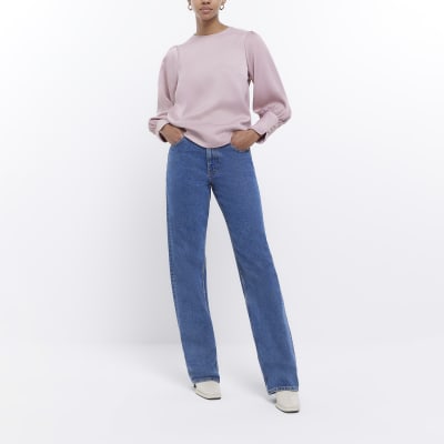 Pink satin long sleeve blouse