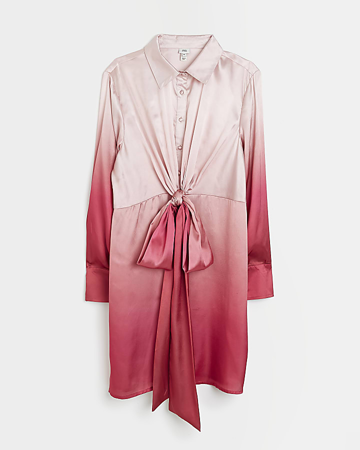 Pink satin ombre mini shirt dress
