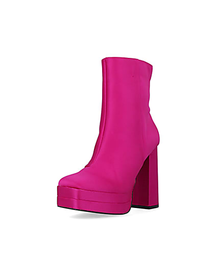 360 degree animation of product Pink satin platform ankle boots frame-0