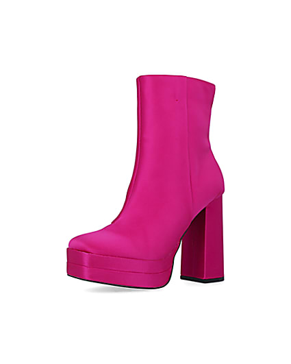 360 degree animation of product Pink satin platform ankle boots frame-1