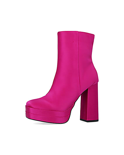 360 degree animation of product Pink satin platform ankle boots frame-2