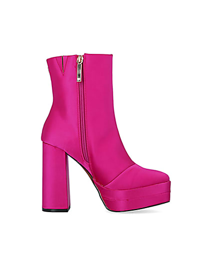 360 degree animation of product Pink satin platform ankle boots frame-15