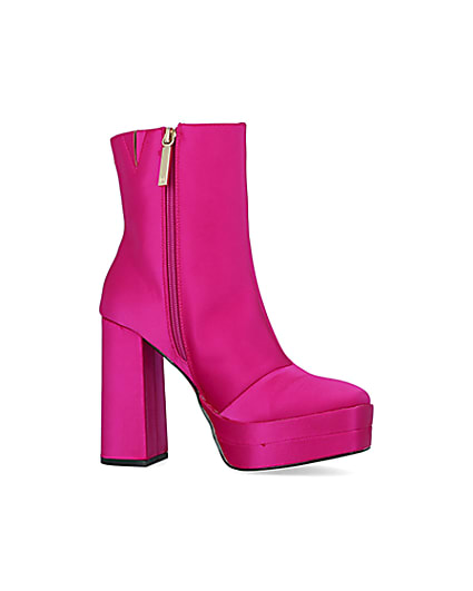 360 degree animation of product Pink satin platform ankle boots frame-16