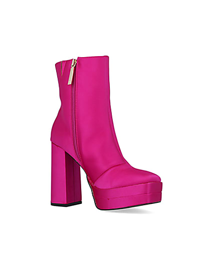 360 degree animation of product Pink satin platform ankle boots frame-17