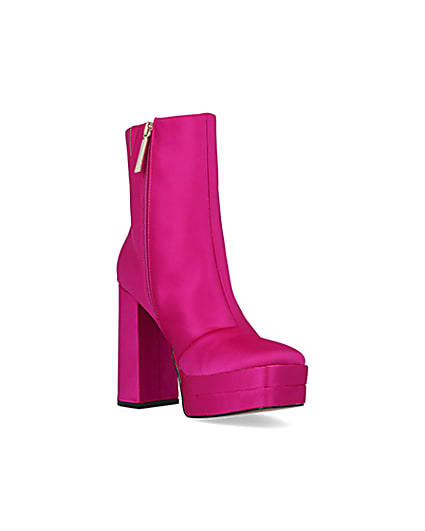 360 degree animation of product Pink satin platform ankle boots frame-18