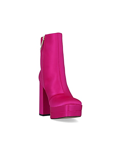 360 degree animation of product Pink satin platform ankle boots frame-19