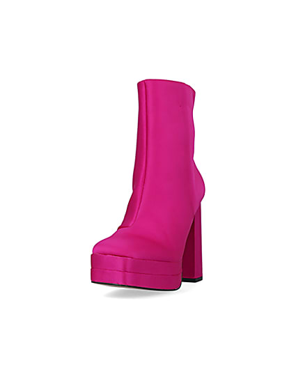 360 degree animation of product Pink satin platform ankle boots frame-23