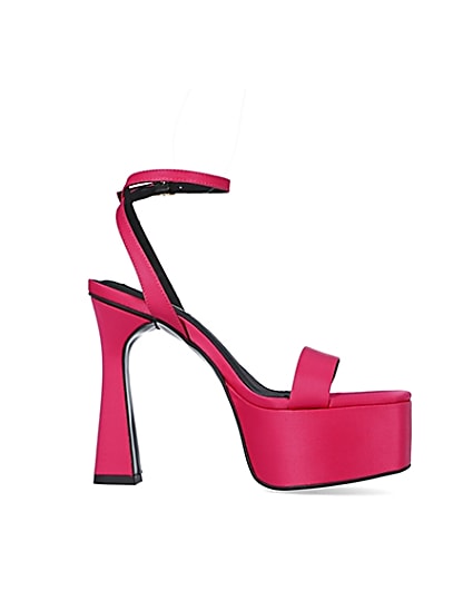 360 degree animation of product Pink satin platform heels frame-16