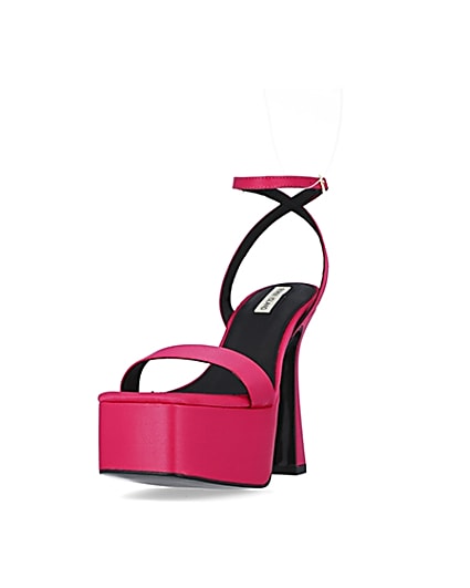 360 degree animation of product Pink satin platform heels frame-23