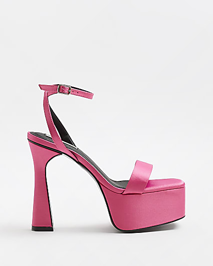Pink satin platform heels
