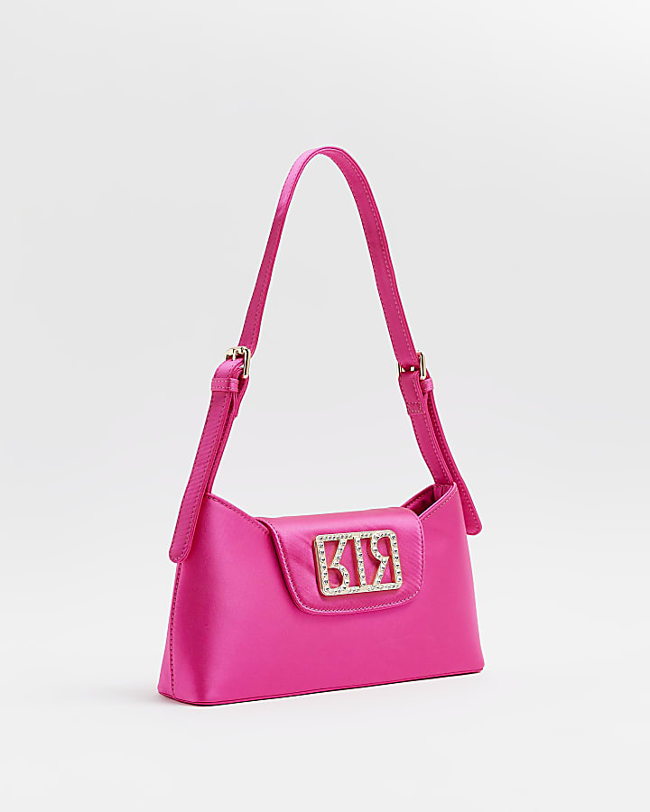 Pink satin RI monogram shoulder bag