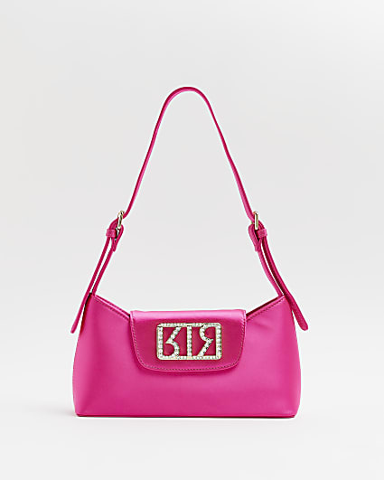 Pink satin RI monogram shoulder bag