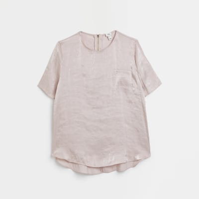 Pink satin short sleeve t-shirt
