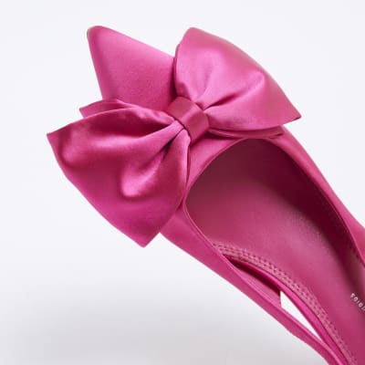 Bow Hot Pink Flat Shoes Uk Ball Of A Time Hot Pink Bow Detail