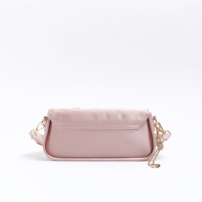 Pink satin utility shoulder bag | River Island