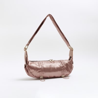 Pink satin utility shoulder bag River Island