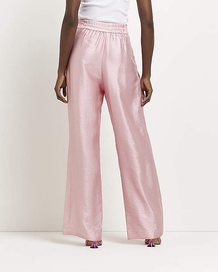 Pink satin wide leg pleated trousers