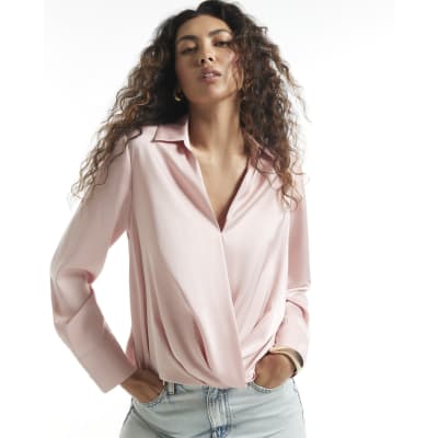 Satin Wrap Front Blouse