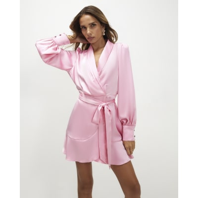 river island pink rose dress River Island 3D Floral Belted Dress - Pink