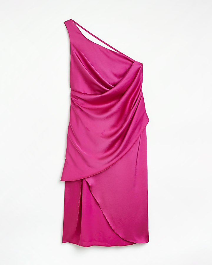 Pink satin wrap midi dress