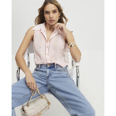 Pink Scallop Sleeveless Blouse