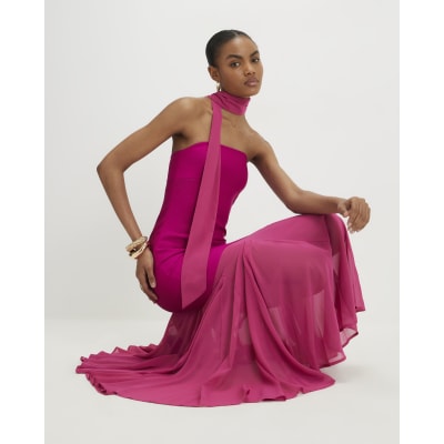 Pink Scarf Bandeau Hybrid Midi Dress