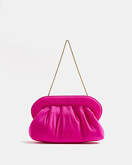 Pink scuba clip top clutch bag