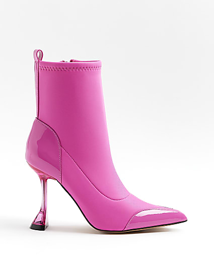 Pink scuba flared heeled boots